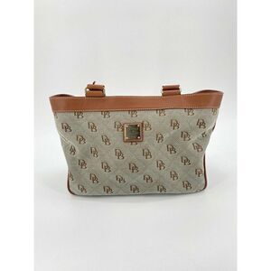 Dooney And Bourke Ice Blue Medium East/West Monogram Logo Shoulder Canvas Tote